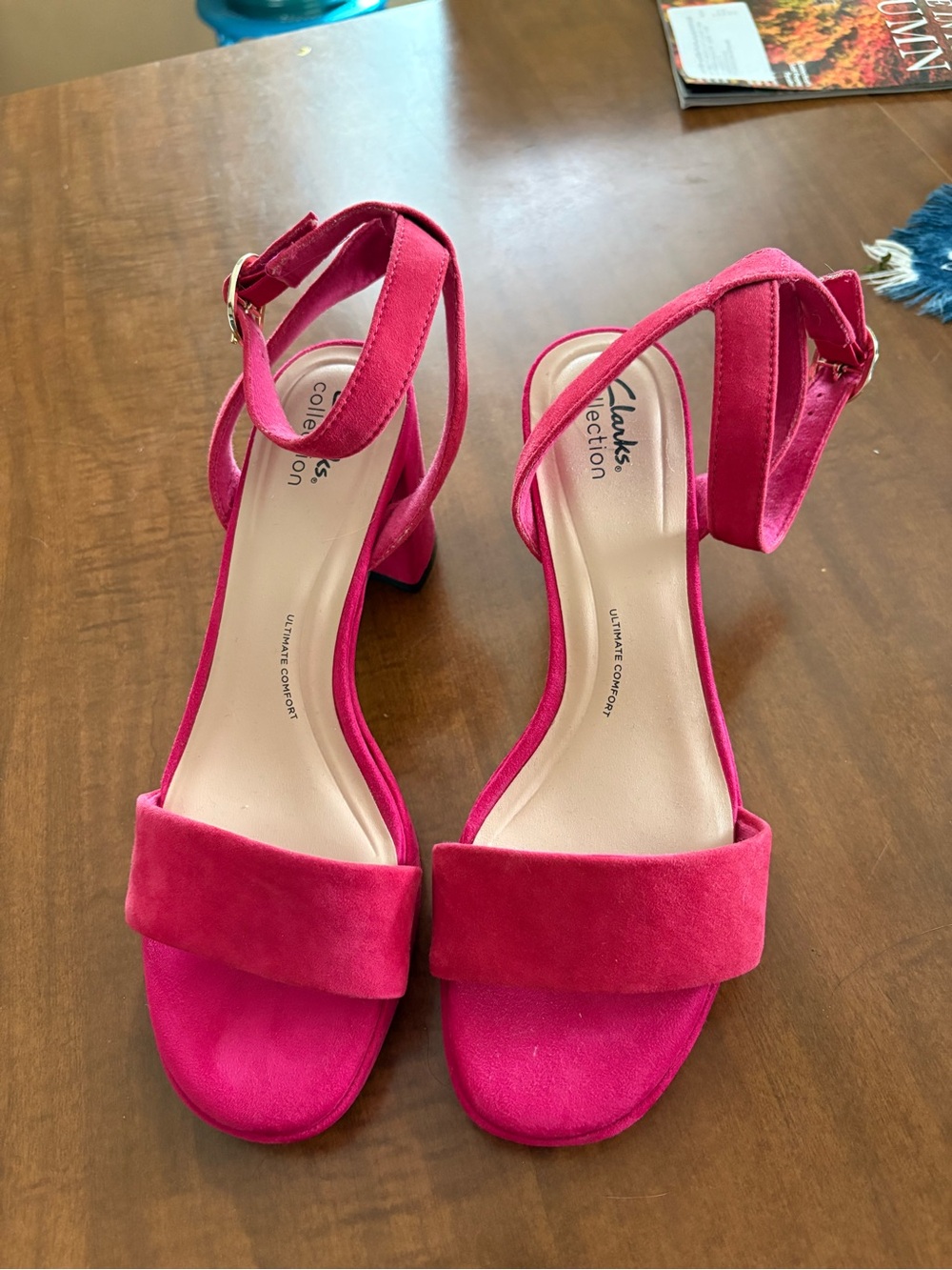 Clarks Fuchsia Suede Block Heel Sandals